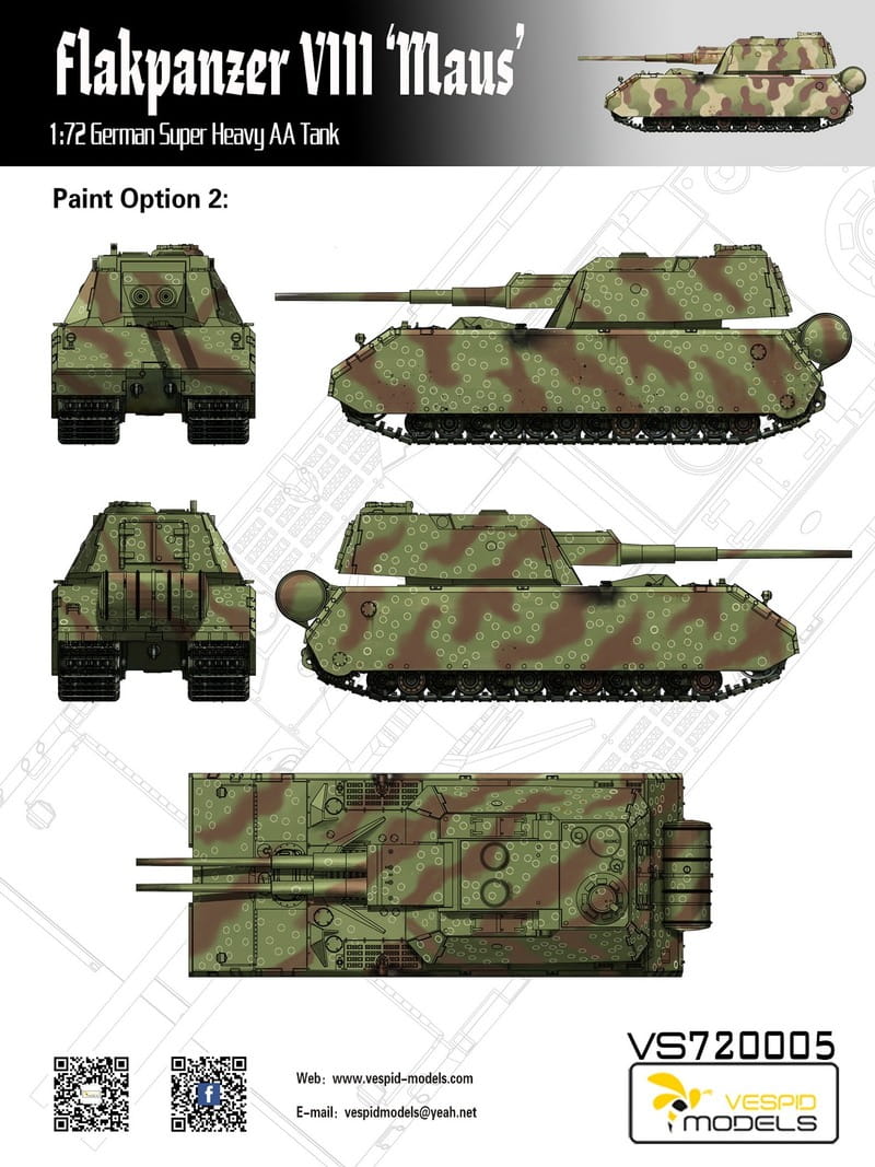 Vespid Models 1/72 Flakpanzer VIII Maus – German Super Heavy AA Tank (No. VS720005)