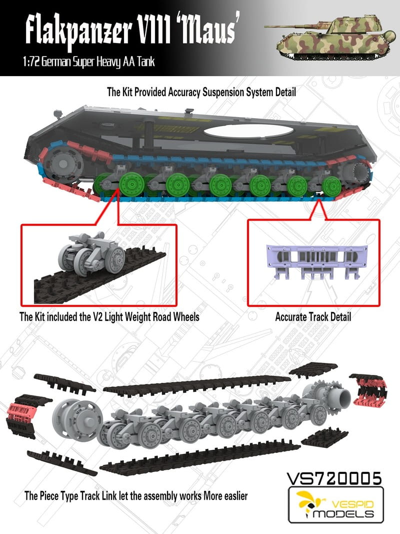 Vespid Models 1/72 Flakpanzer VIII Maus – German Super Heavy AA Tank (No. VS720005)