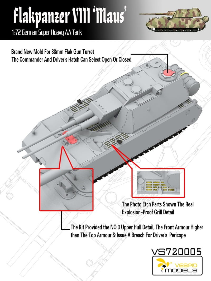 Vespid Models 1/72 Flakpanzer VIII Maus – German Super Heavy AA Tank (No. VS720005)