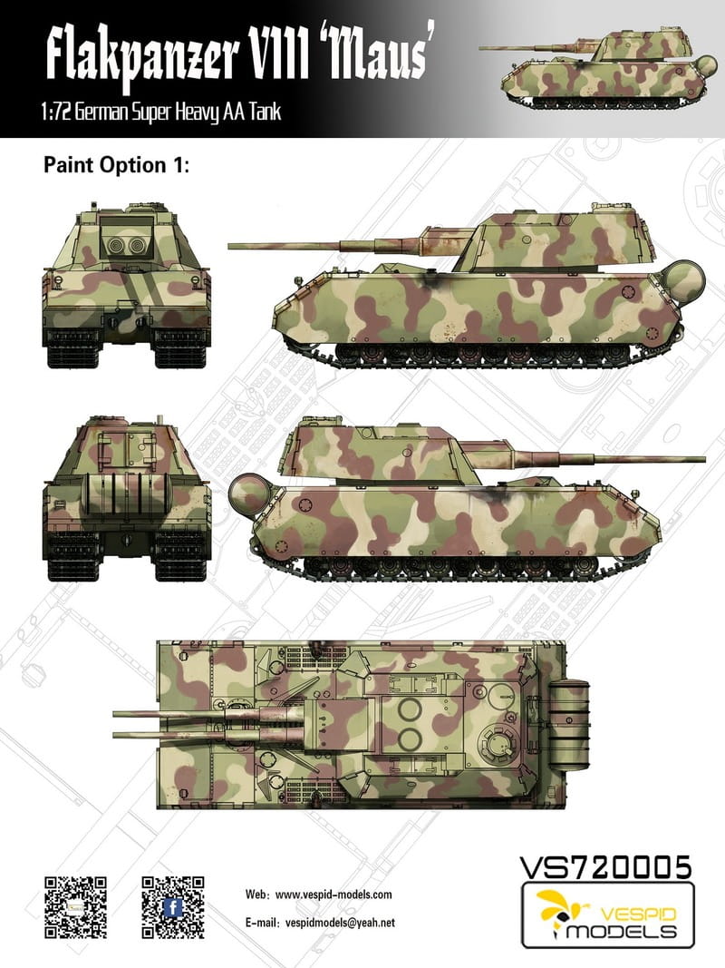 Vespid Models 1/72 Flakpanzer VIII Maus – German Super Heavy AA Tank (No. VS720005)