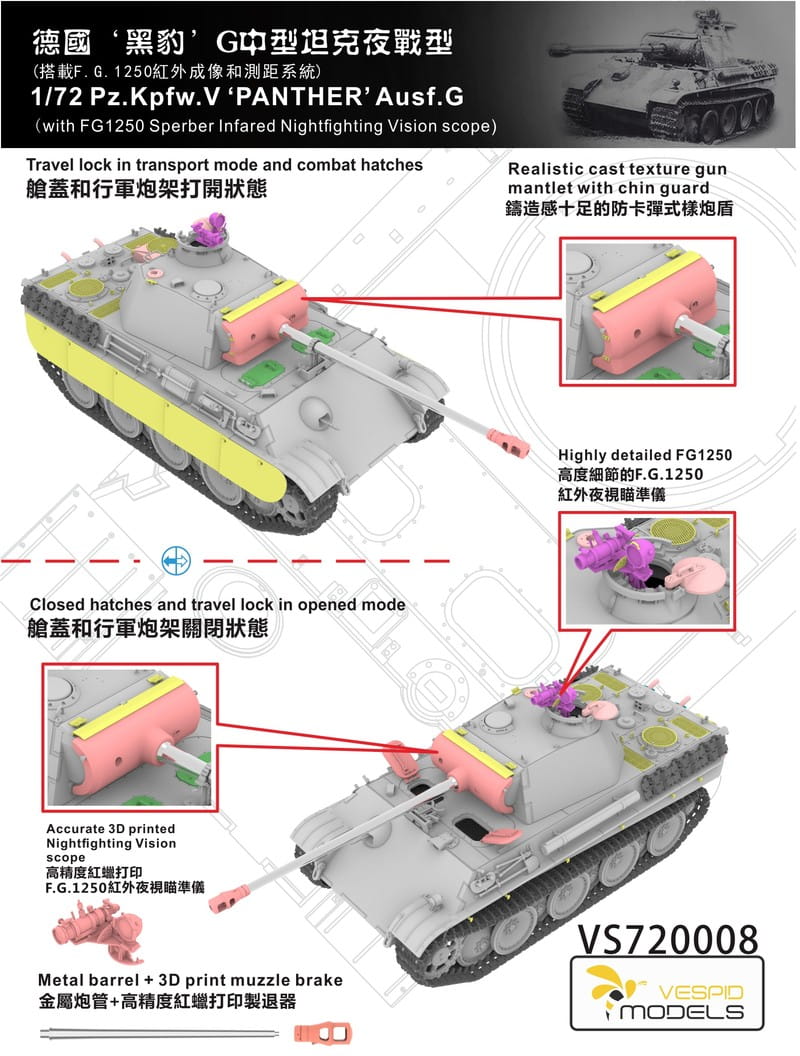 Vespid Models 1/72 Pz.Kpfw. V Panther Ausf. G with FG 1250 Infrared Vision Scope (No. VS720008)