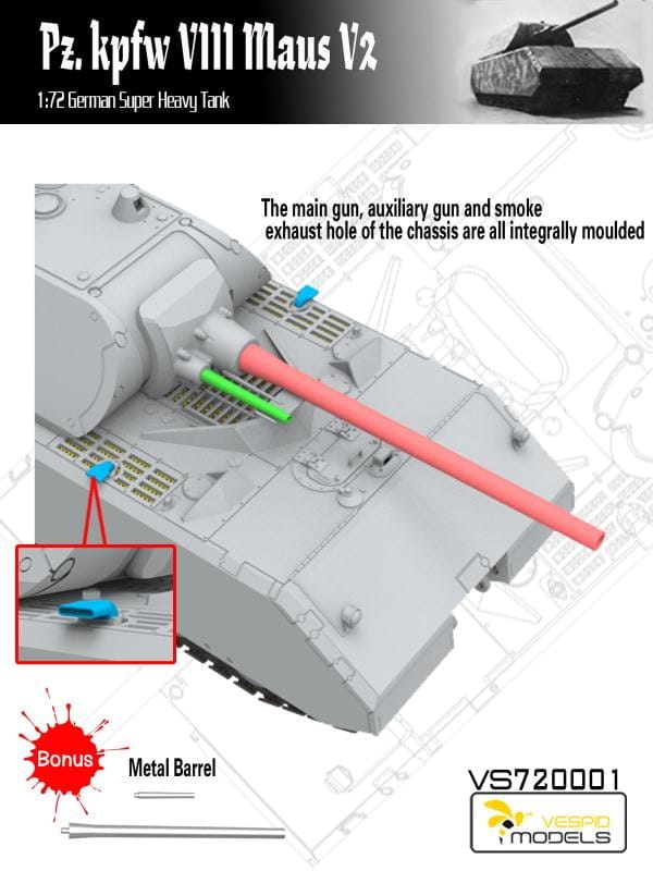 Vespid Models 1/72 Pz.Kpfw. VIII Maus V2 German Super-Heavy Tank Model Kit (No. VS720001)