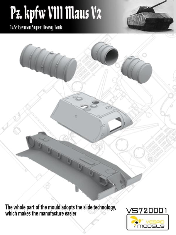Vespid Models 1/72 Pz.Kpfw. VIII Maus V2 German Super-Heavy Tank Model Kit (No. VS720001)