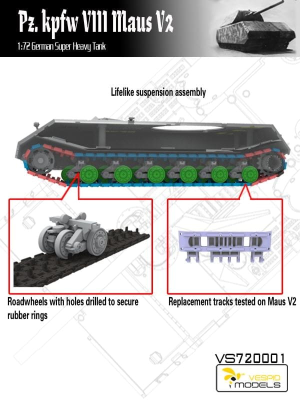 Vespid Models 1/72 Pz.Kpfw. VIII Maus V2 German Super-Heavy Tank Model Kit (No. VS720001)