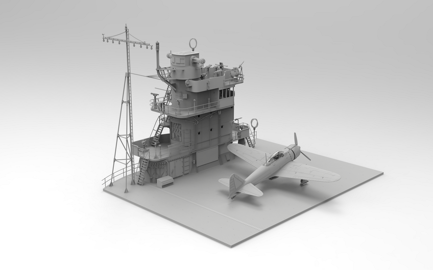 Akagi Bridge w/ Flight Deck A6M2 Zero Fighter w/ Interior Border BSF-002 1:35