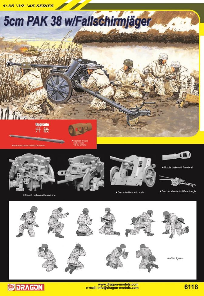 Dragon 1/35 Scale 5cm PaK 38 w/ Fallschirmjäger Crew Plastic Model 6118 NZ Stock