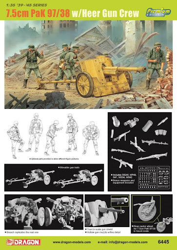 Dragon 1/35 Scale 7.5cm PaK 97/38 w/ Heer Gun Crew Plastic Model 6445 NZ Stock