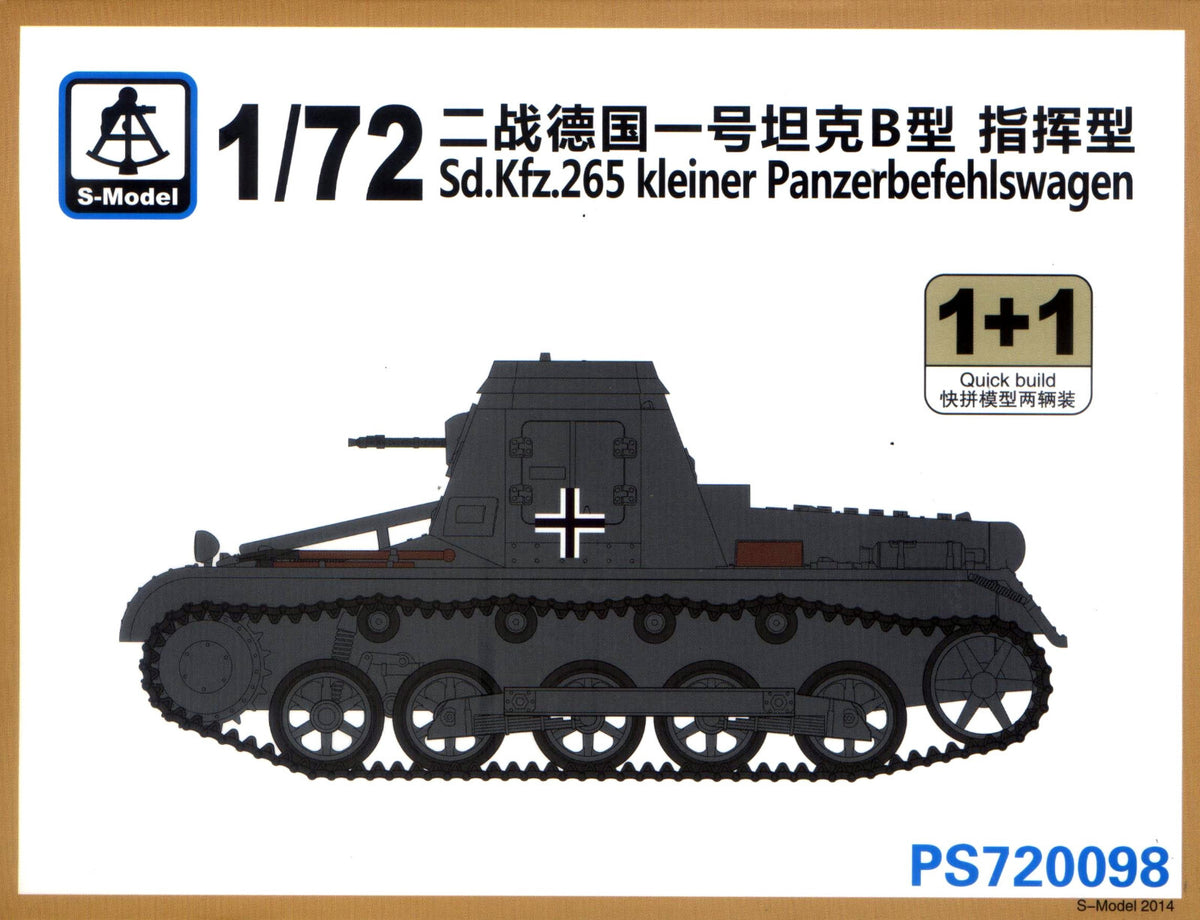 S-Model 1/72 German Sd.Kfz.265 kleiner Panzerbefehlswagen PS720098 WWII Panzer I Command Tank Quick Build Plastic Model Kit NZ Stock