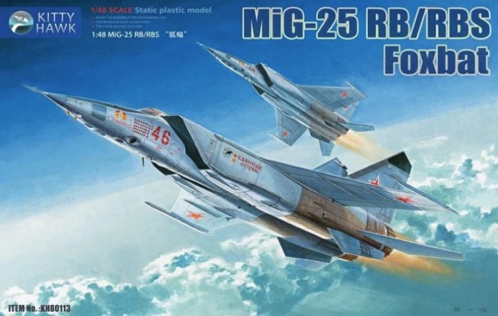 Kitty Hawk 1/48 MiG-25RB/RBS Foxbat 80113 Soviet Supersonic Reconnaissance Bomber Fighter Jet Plastic Model Kit NZ Stock