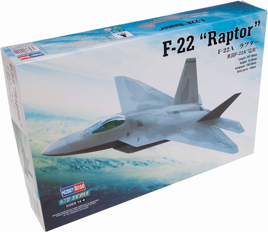 HobbyBoss 1/72 Lockheed F-22 Raptor 80210 USAF Stealth Fighter Jet Aircraft Model Kit NZ Stock