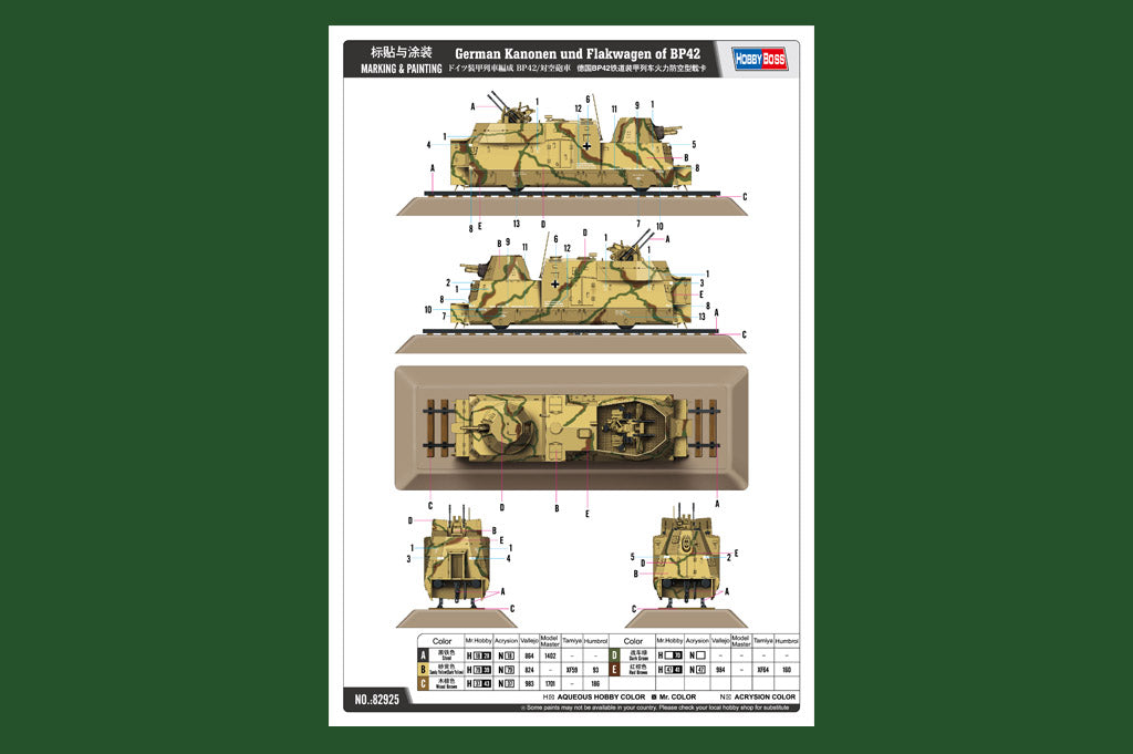 HobbyBoss 1/72 German Kanonen und Flakwagen of BP42 82925 WWII German Armoured Train Artillery & Anti-Aircraft Wagon Model Kit NZ Stock