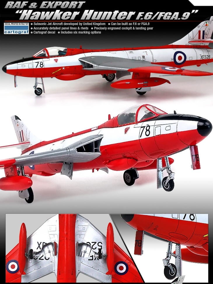 Academy 1:48 scale Hawker Hunter F.6/FGA.9 "RAF & Export" 12312 scale model kit