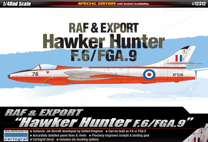 Academy 1:48 scale Hawker Hunter F.6/FGA.9 "RAF & Export" 12312 scale model kit