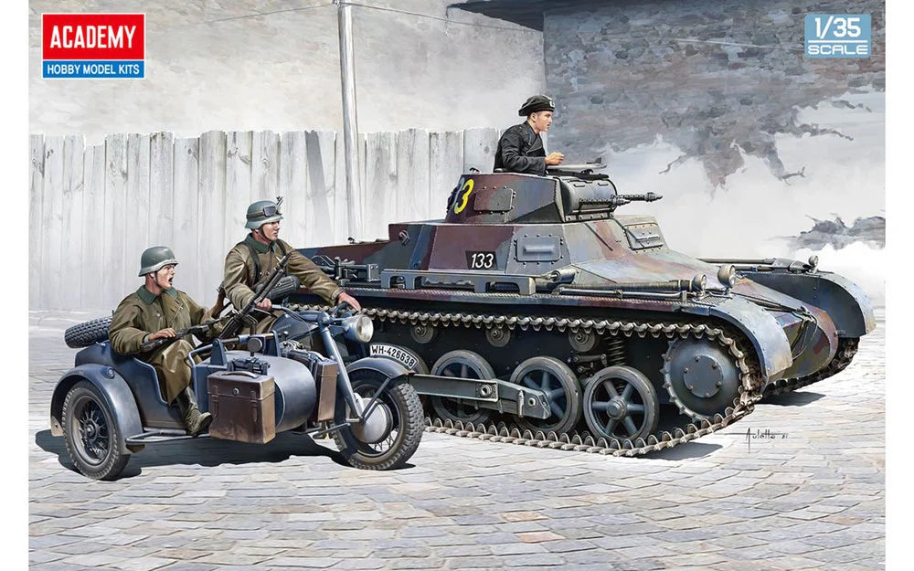 Academy 1:35 scale German Panzer I Ausf. B & Motorcycle "Zundapp KS750" 13556 scale model kit