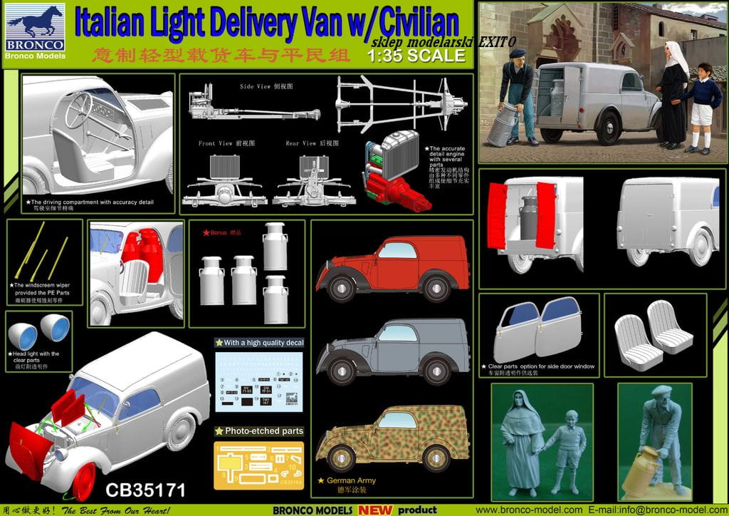BRONCO 1:35 scale Italian Light Delivery Van w/Civilian CB 35171 plastic model kit
