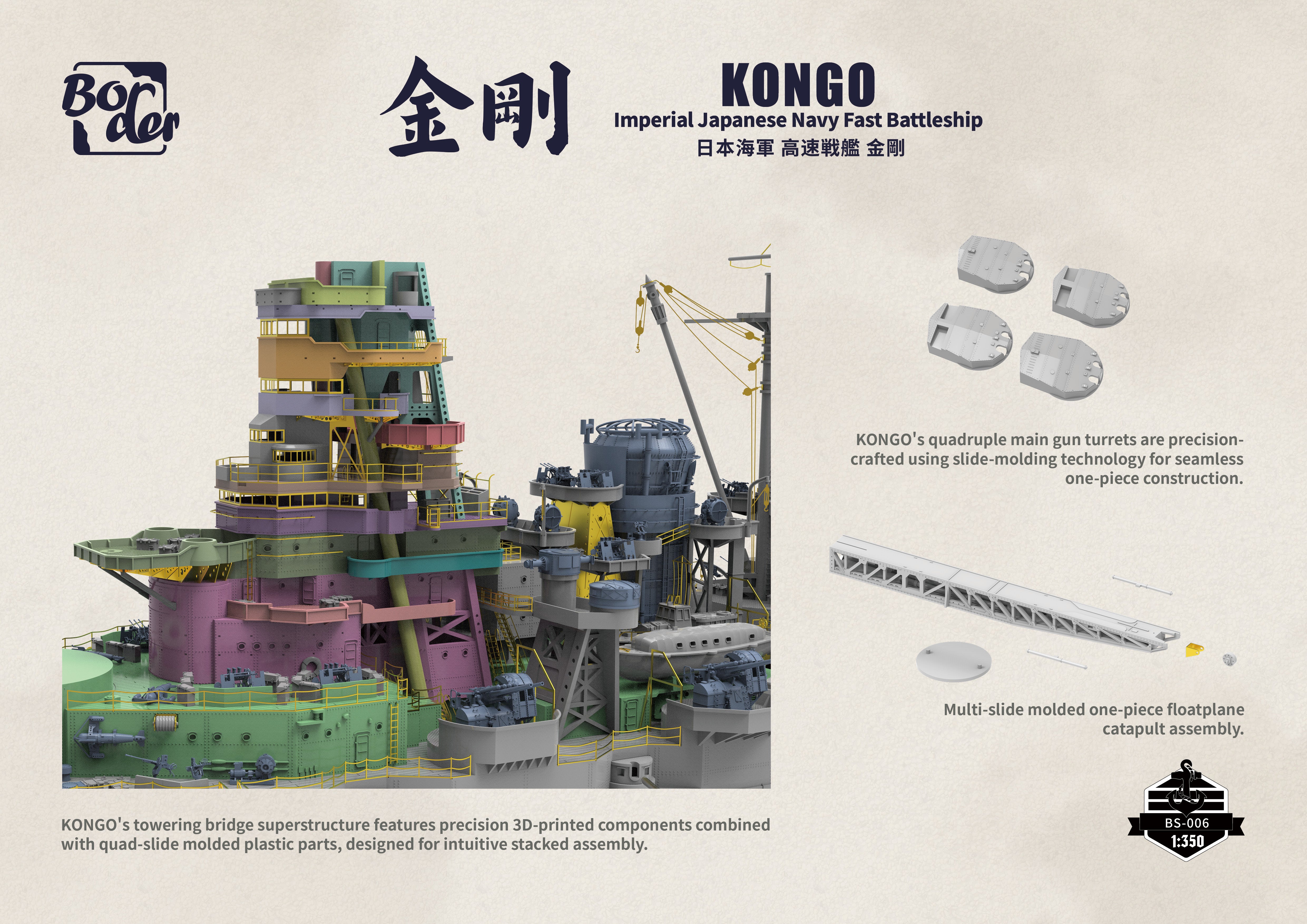 Border Model 1/350 Scale Battlecruiser Kongo Plastic Model BS-006 NZ Stock