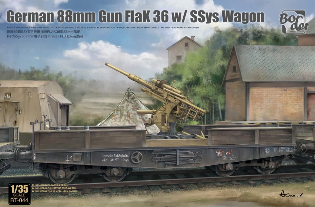 Border Model 1/35 Scale German 88mm Gun Flak 36 w/ SSys Wagon Plastic Model BT-044 NZ Stock