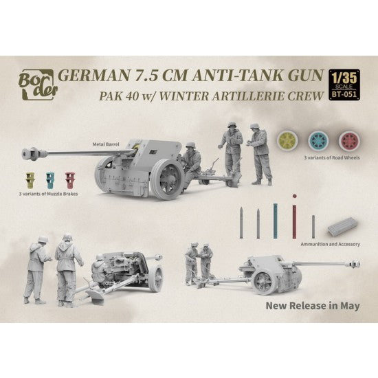 Border Model 1/35 German 7.5cm Anti-Tank Gun PaK 40 w/ Winter Artillery Crew (No. BT-051)