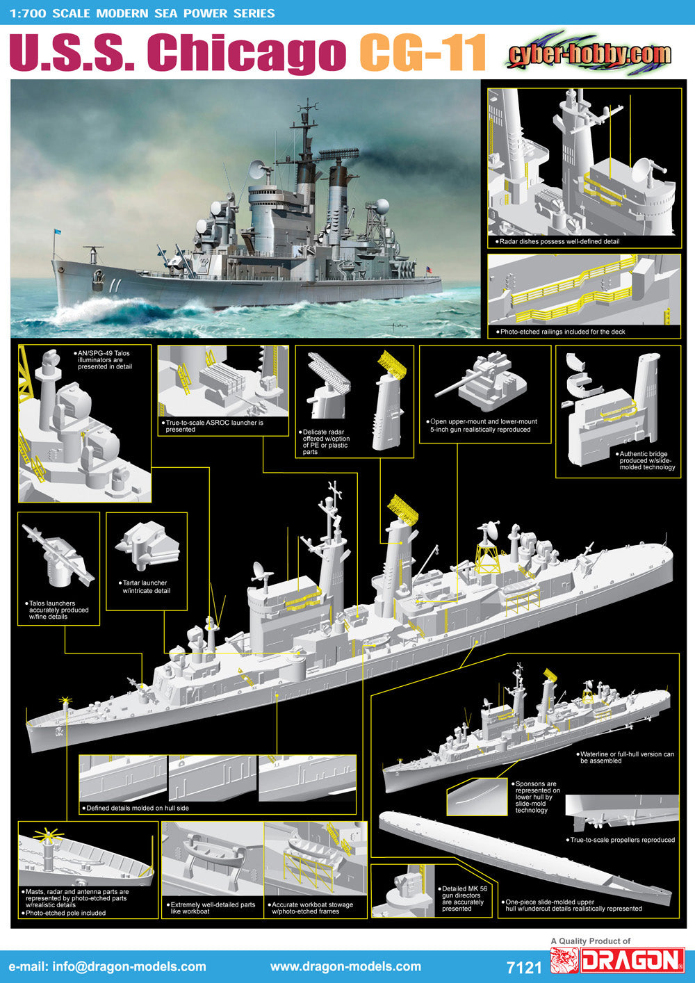 Dragon 1:700 scale U.S.S. Chicago CG-11 7121 scale model kit