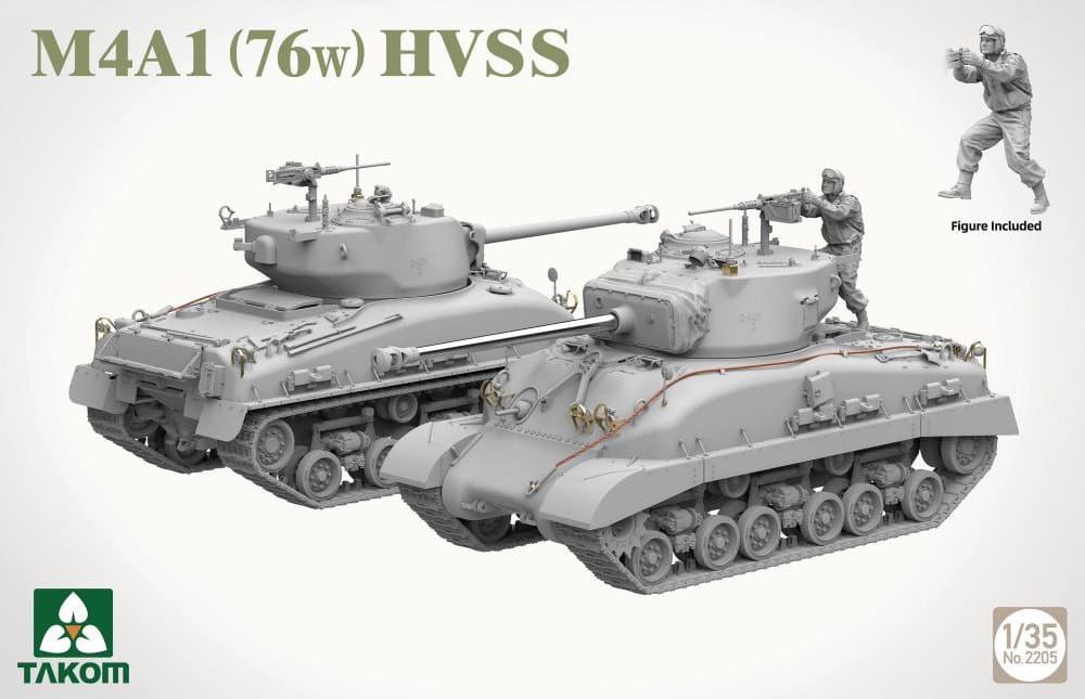 Takom 1/35 Scale M4A1 76(w) HVSS WWII Sherman Tank Model Kit No. 2205
