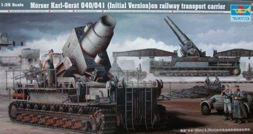 Trumpeter 1/35 Mörser Karl-Gerät 040/041 Initial Version on Railway Transport Carrier WWII Heavy Mortar Kit 00208