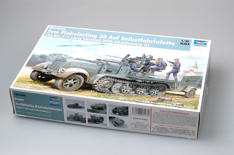Trumpeter 1/35 Scale German 2cm Flakvierling 38 auf Selbstfahrlafette (Sd.Kfz.7/1 Early) w/ Sd.Anhanger 51 01523 Plastic Model Kit NZ Stock