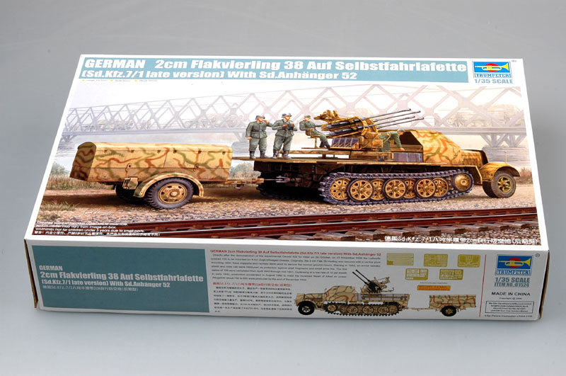 Trumpeter 1/35 Scale German 2cm Flakvierling 38 auf Selbstfahrlafette (Sd.Kfz.7/1 Late) w/ Sd.Anhänger 52 01524 Plastic Model Kit NZ Stock