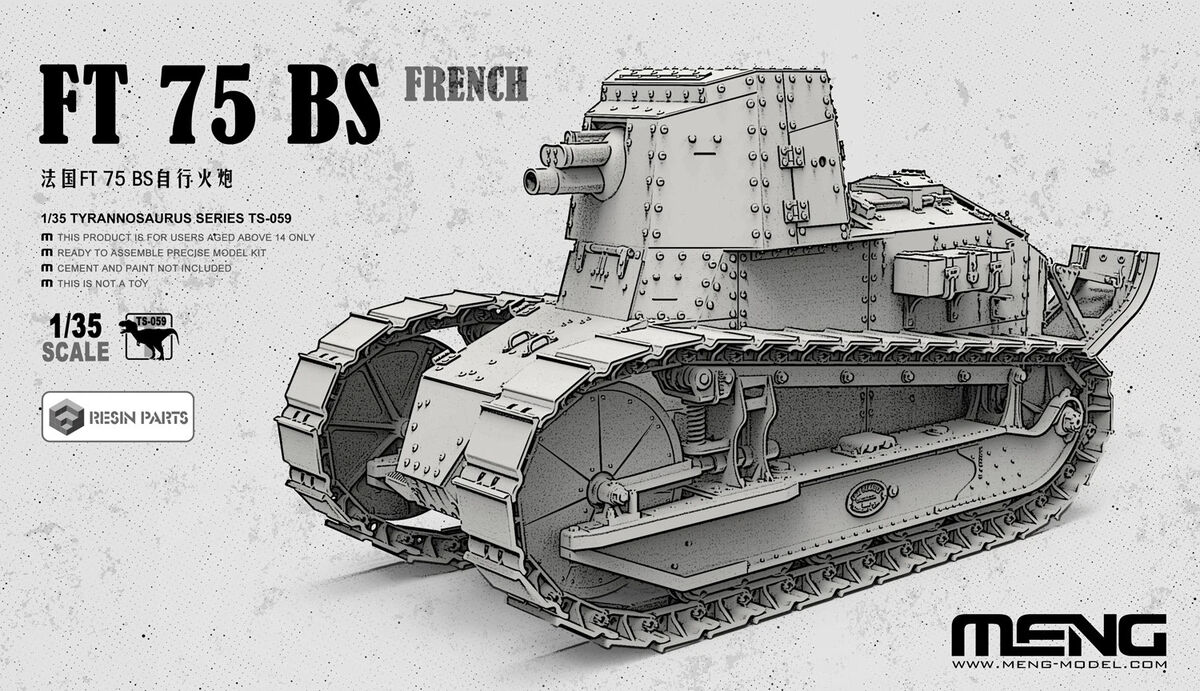 Meng Model 1/35 Scale French FT 75 BS WWI Assault Gun Plastic Model Kit TS-059