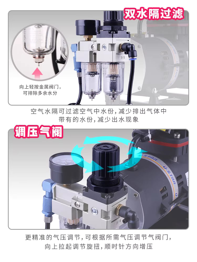 Ustar U-601G Model Painting Air Pump Spray Compressor with Air Tank Auto Stop Airbrush System NZ Stock