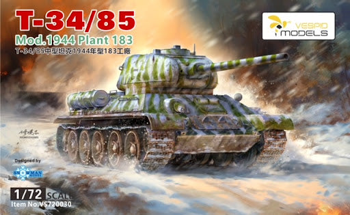 1/72 scale T-34/85 Mod. 1944 (Plant 183) medium tank plastic model kit by Vespid Models (No. VS720030)