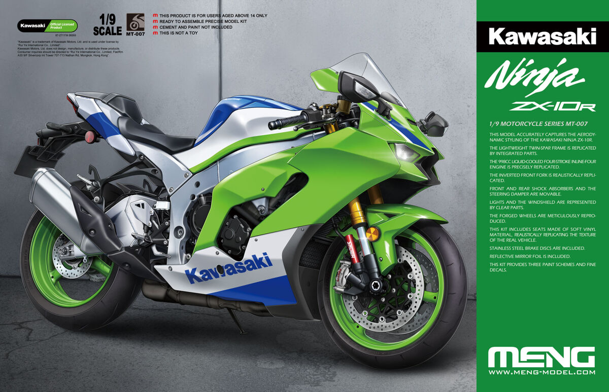 Meng Model 1/9 Kawasaki Ninja ZX-10R MT-007 Japanese Superbike Sports Motorcycle Plastic Model Kit NZ Stock