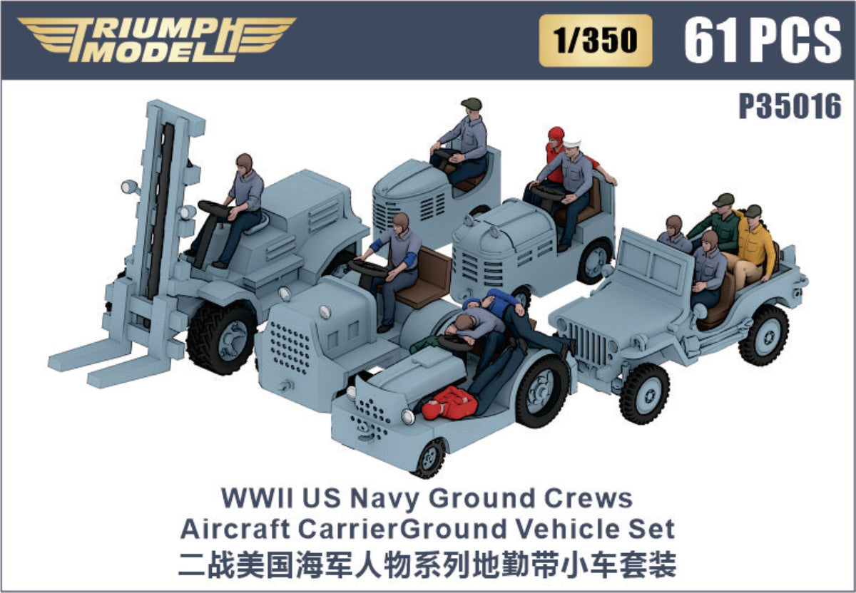 Triumph Model 1/350 Scale WWII US Navy Aircraft Carrier Ground Crew & Ground Vehicle Set