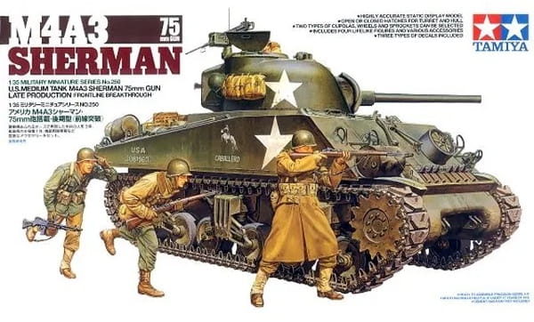 Tamiya 1/35 U.S. M4A3 Sherman 75mm Gun WWII Medium Tank Plastic Model Kit 35250