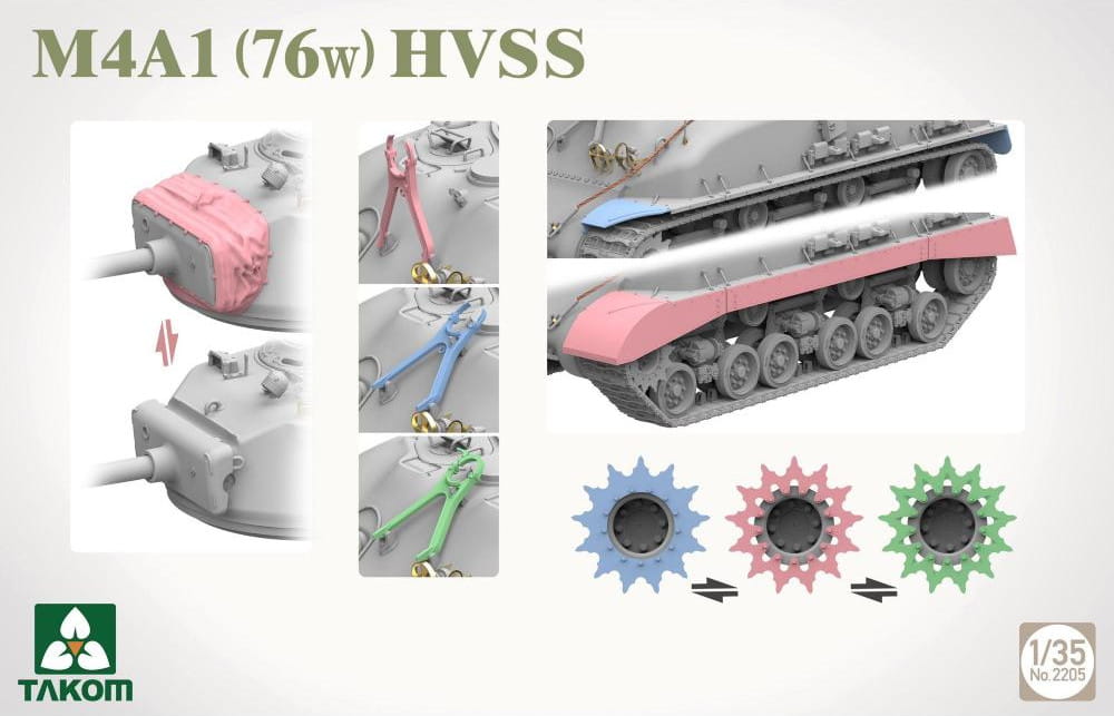 Takom 1/35 Scale M4A1 76(w) HVSS WWII Sherman Tank Model Kit No. 2205